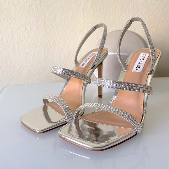 STEVE MADDEN “Gracey” Rhinestone Strappy Stiletto Sandals - Picture 2 of 12